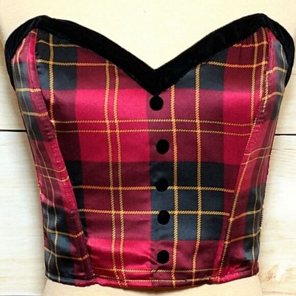 Vintage Victoria's Secret Plaid 100% Silk Bustier - Picture 1 of 14
